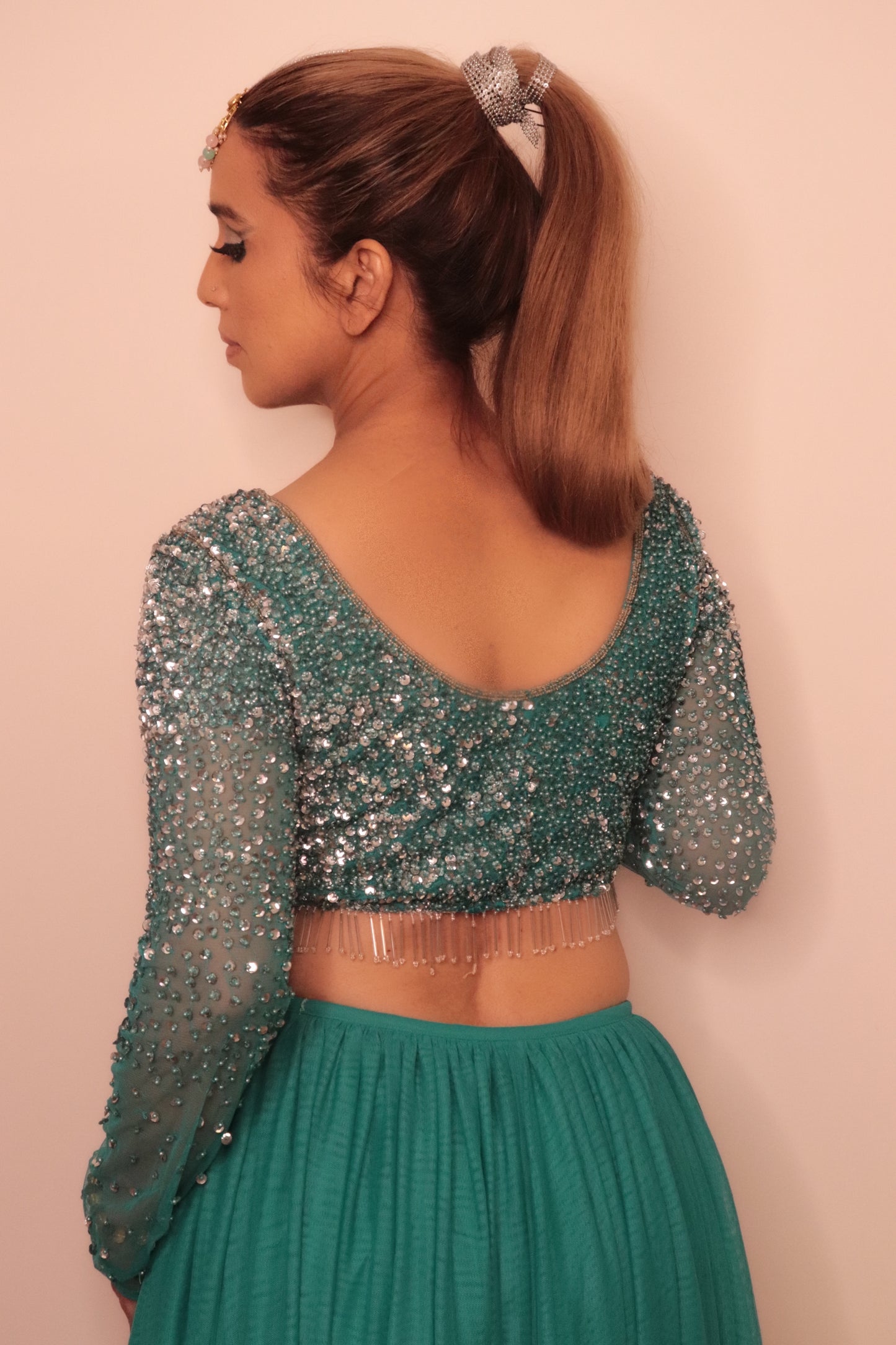 Blue Dress with beaded top and skirt