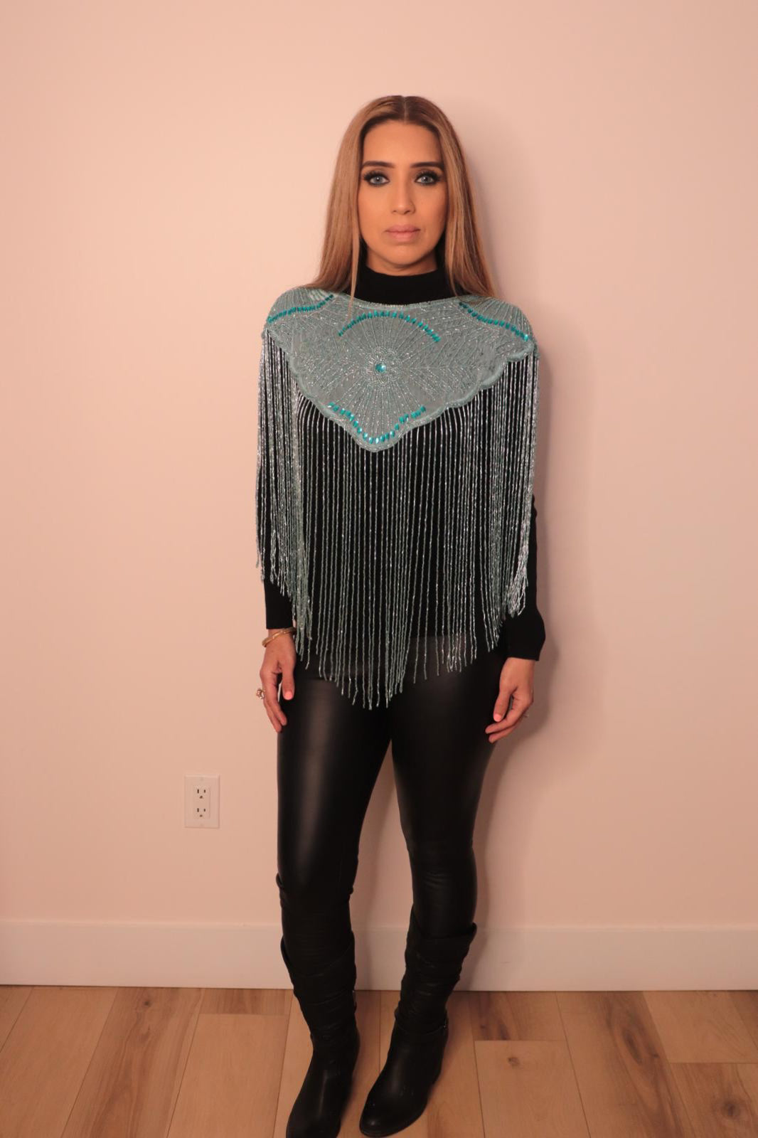 Blue Beaded tassel shoulder piece