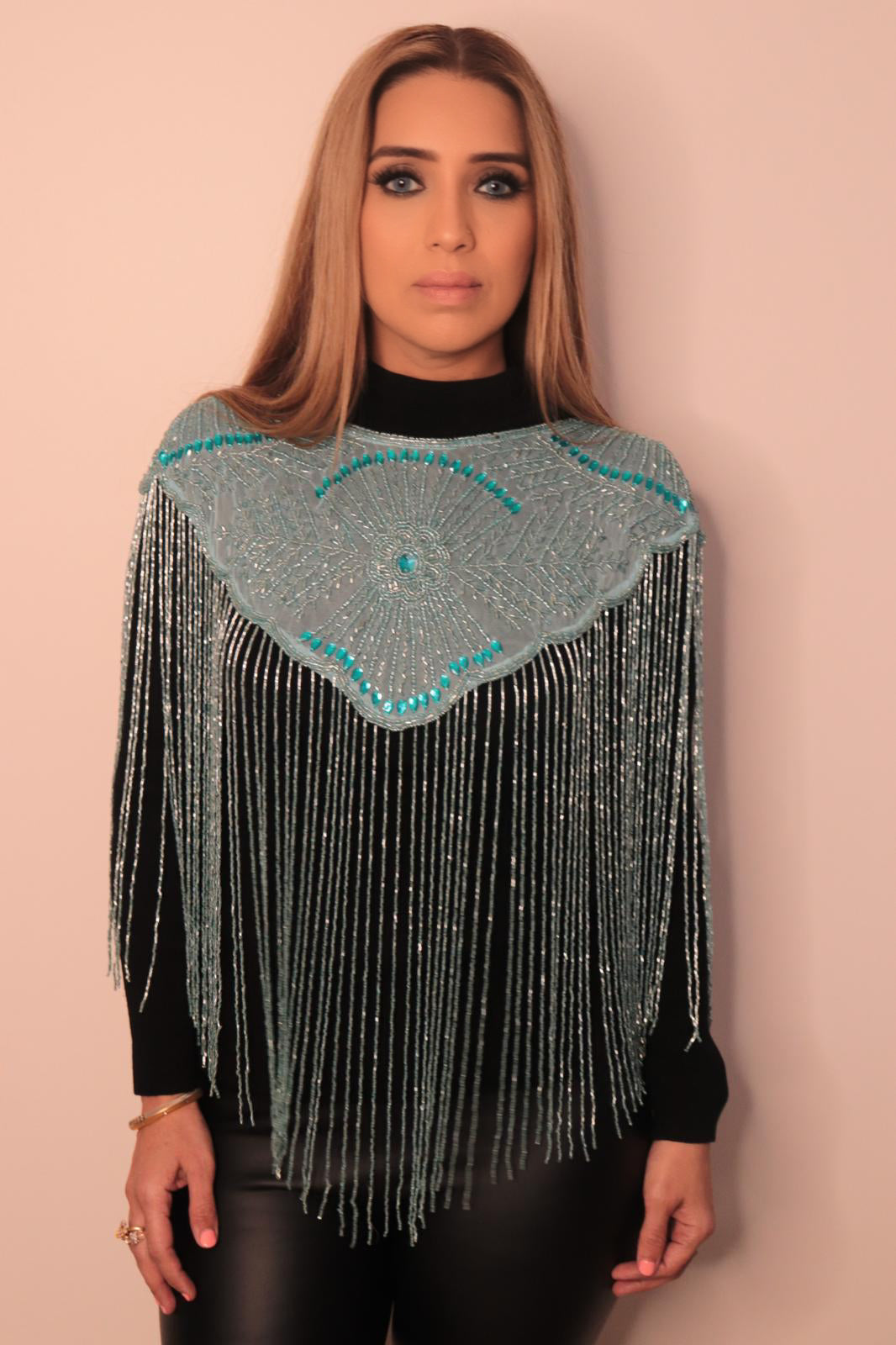 Blue Beaded tassel shoulder piece