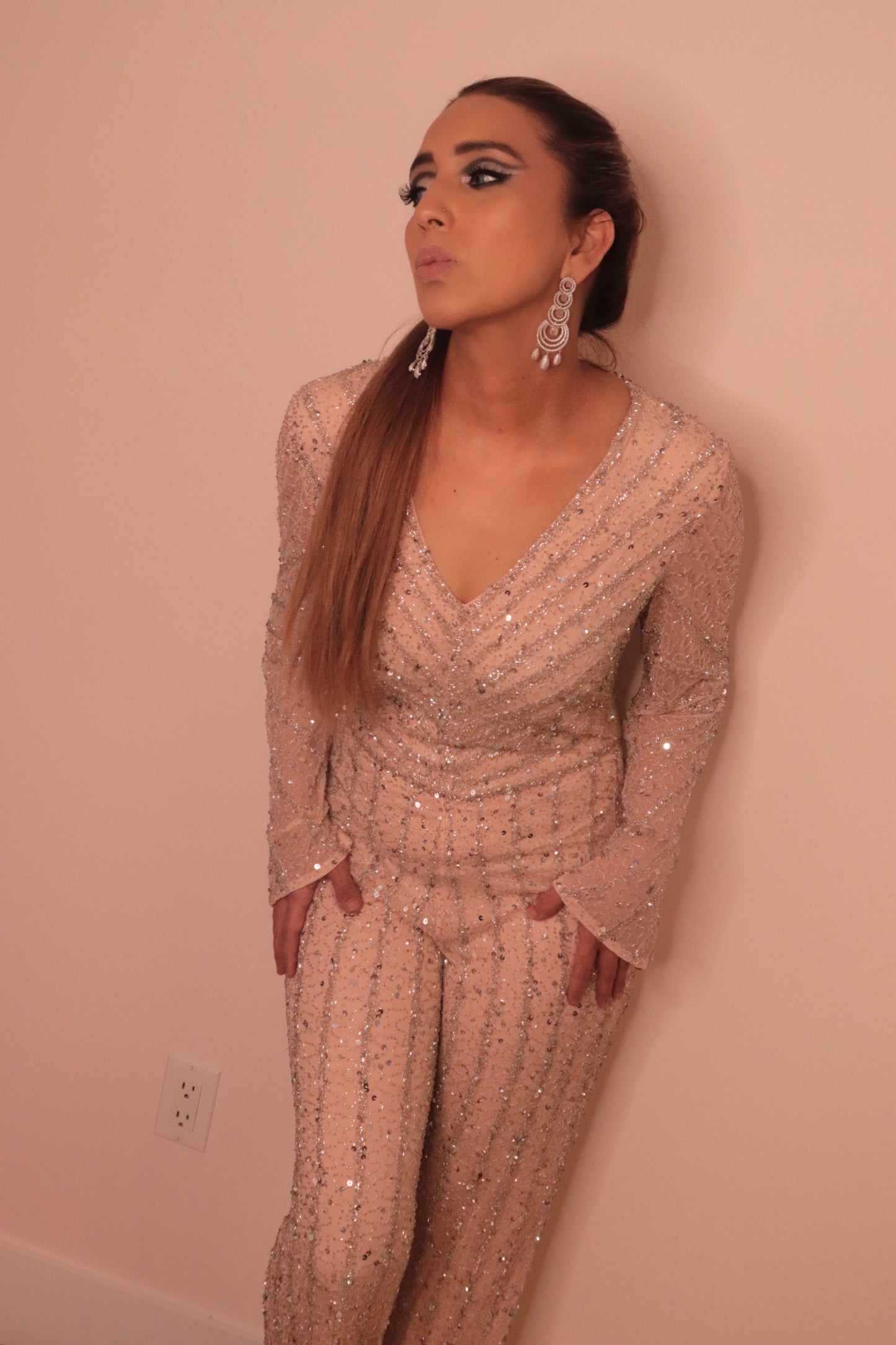 Light Pink beaded and sequenced Jumpsuit